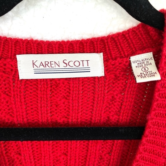 Vintage Karen Scott Red Fishermen Style Woven Cardigan Sweater - Picture 2 of 4